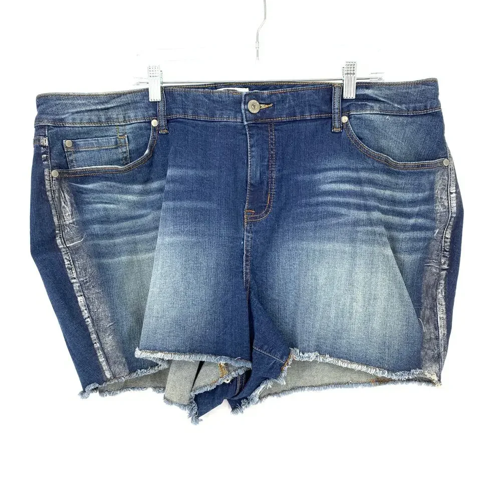 Torrid Shorts Women's Size 26 Metallic Stripe Davenport Denim Cut-Off Frayed Hem